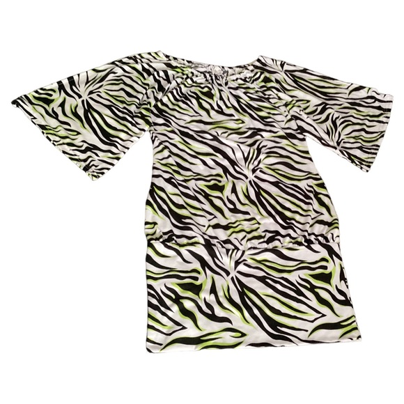 Y2K Women’s Neon White & Black Zebra Print 3/4 Slit Sleeves Off The Shoulder LG - Picture 3 of 16